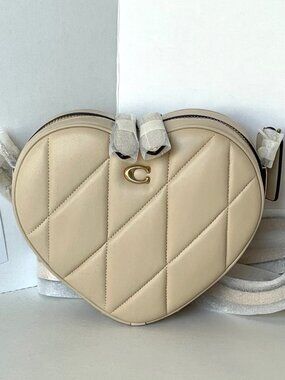 Coach Heart Crossbody Bag Ivory Quilted Nappa Leather Brass CE725